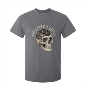 Funny Gothic Black Cat Skull T Shirt For Kid If I Fits I Sits TS12 Charcoal Print Your Wear