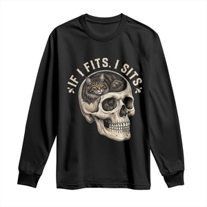Funny Gothic Black Cat Skull Long Sleeve Shirt If I Fits I Sits TS12 Black Print Your Wear