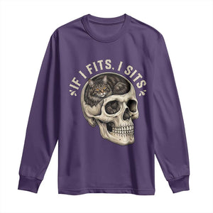 Funny Gothic Black Cat Skull Long Sleeve Shirt If I Fits I Sits TS12 Purple Print Your Wear