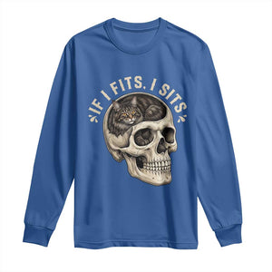 Funny Gothic Black Cat Skull Long Sleeve Shirt If I Fits I Sits TS12 Royal Blue Print Your Wear