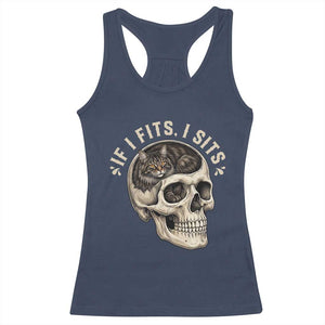 Funny Gothic Black Cat Skull Racerback Tank Top If I Fits I Sits TS12 Navy Print Your Wear