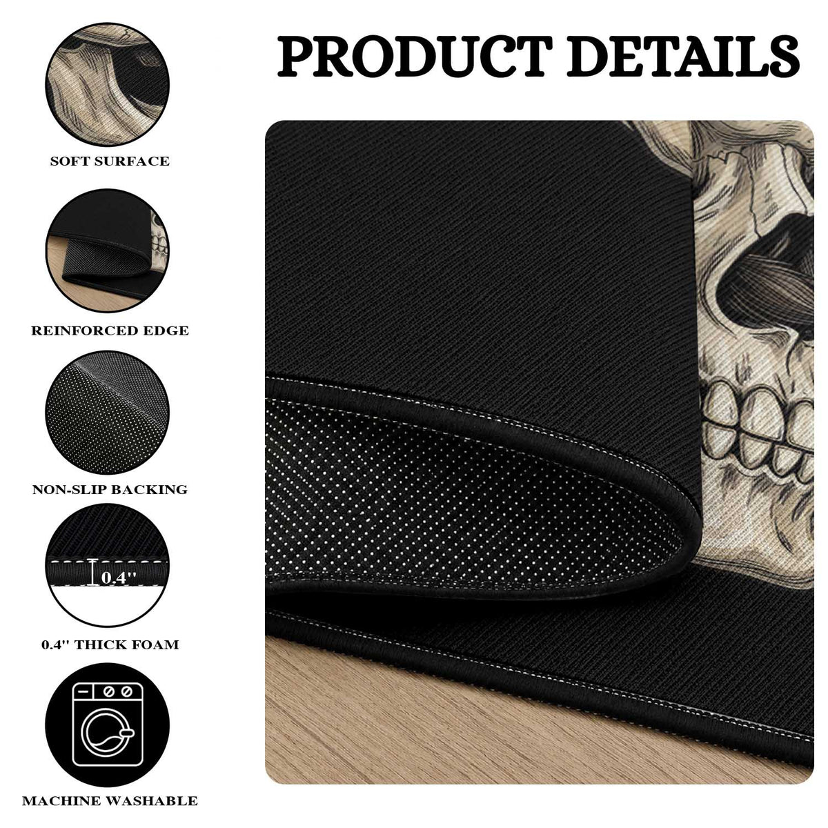 Funny Gothic Black Cat Skull Round Rug If I Fits I Sits