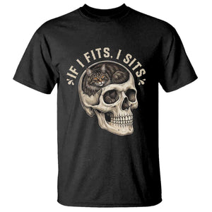 Funny Gothic Black Cat Skull T Shirt If I Fits I Sits TS12 Black Print Your Wear