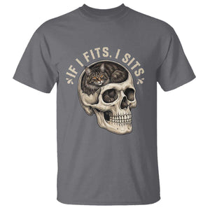 Funny Gothic Black Cat Skull T Shirt If I Fits I Sits TS12 Charcoal Print Your Wear
