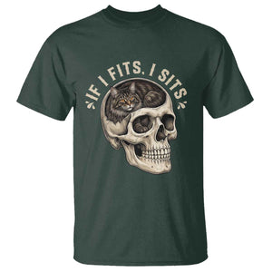 Funny Gothic Black Cat Skull T Shirt If I Fits I Sits TS12 Dark Forest Green Print Your Wear