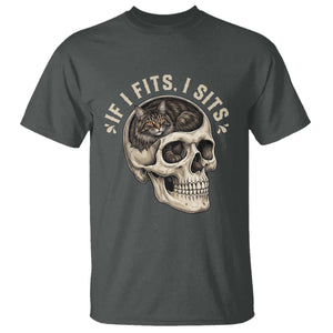 Funny Gothic Black Cat Skull T Shirt If I Fits I Sits TS12 Dark Heather Print Your Wear