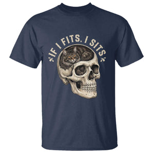 Funny Gothic Black Cat Skull T Shirt If I Fits I Sits TS12 Navy Print Your Wear