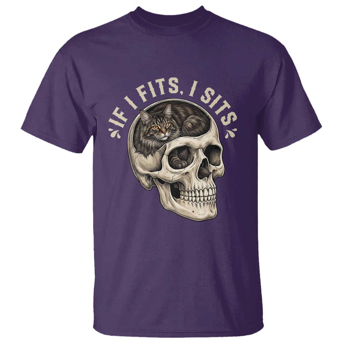 Funny Gothic Black Cat Skull T Shirt If I Fits I Sits TS12 Purple Print Your Wear