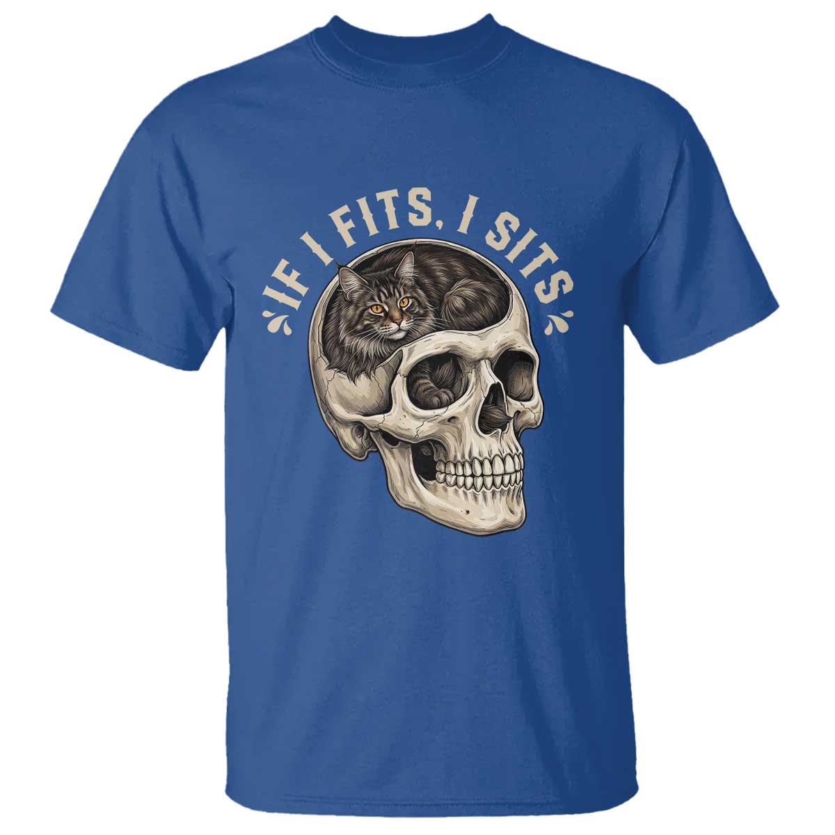 Funny Gothic Black Cat Skull T Shirt If I Fits I Sits TS12 Royal Blue Print Your Wear