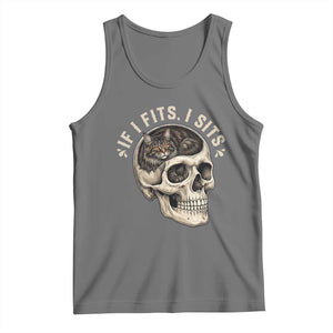 Funny Gothic Black Cat Skull Tank Top If I Fits I Sits TS12 Black Heather Print Your Wear