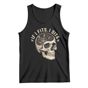 Funny Gothic Black Cat Skull Tank Top If I Fits I Sits TS12 Black Print Your Wear