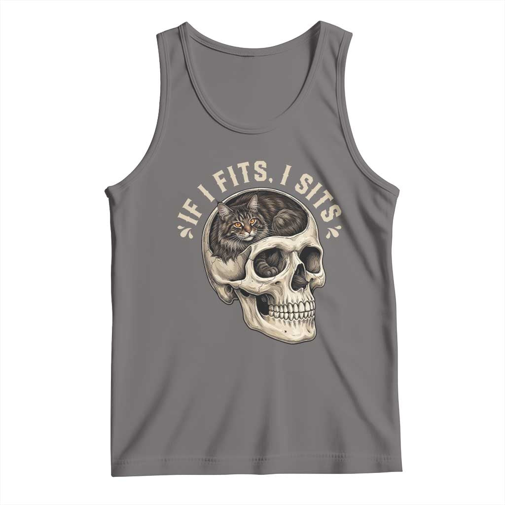 Funny Gothic Black Cat Skull Tank Top If I Fits I Sits TS12 Deep Heather Print Your Wear