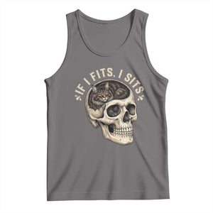 Funny Gothic Black Cat Skull Tank Top If I Fits I Sits TS12 Deep Heather Print Your Wear