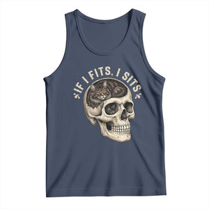 Funny Gothic Black Cat Skull Tank Top If I Fits I Sits TS12 Navy Print Your Wear