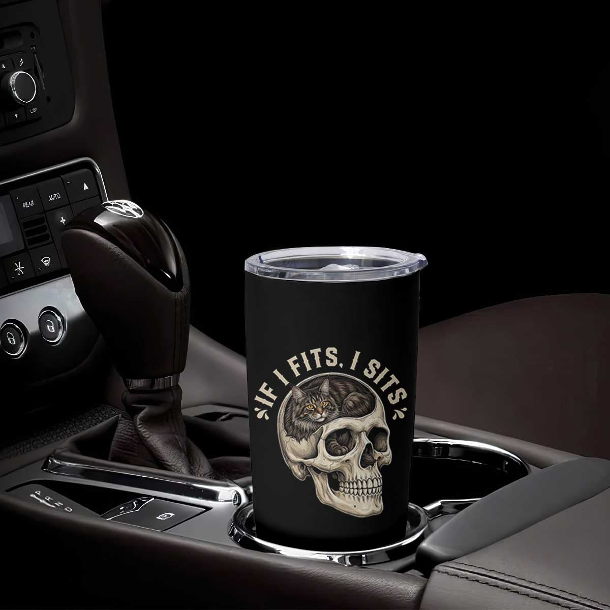 Funny Gothic Black Cat Skull Tumbler Cup If I Fits I Sits TS12 Print Your Wear