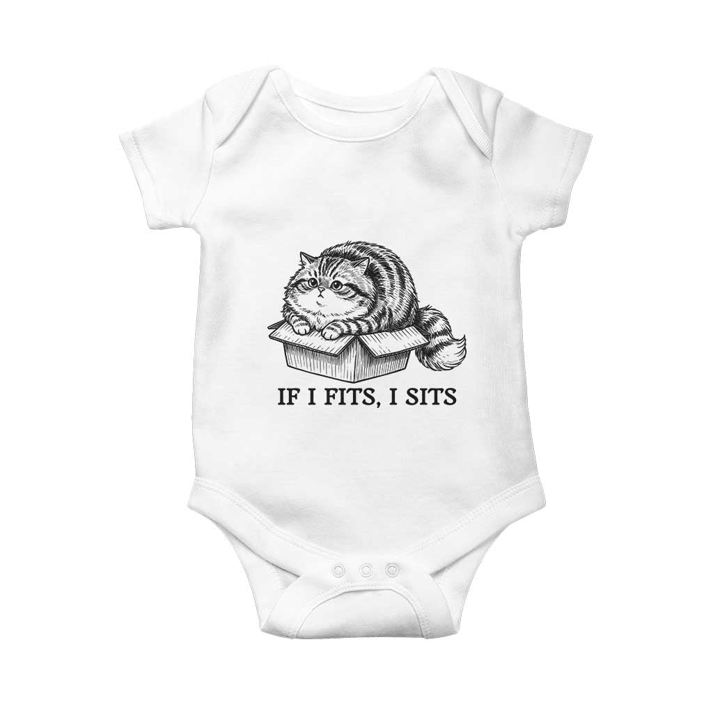 If I Fits I Sits Baby Onesie Chubby Kitty Funny Cat Lover Gift TS12 White Print Your Wear