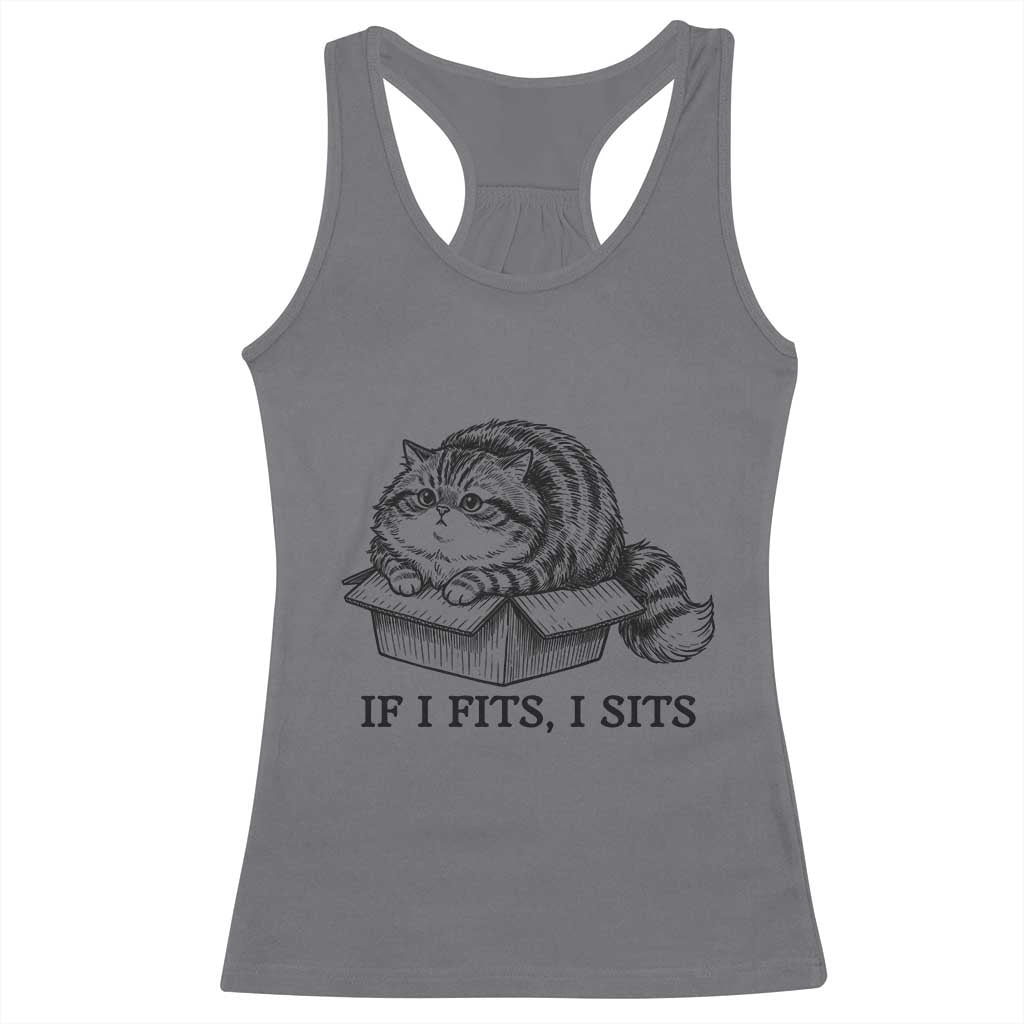 If I Fits I Sits Racerback Tank Top Chubby Kitty Funny Cat Lover Gift TS12 Charcoal Print Your Wear