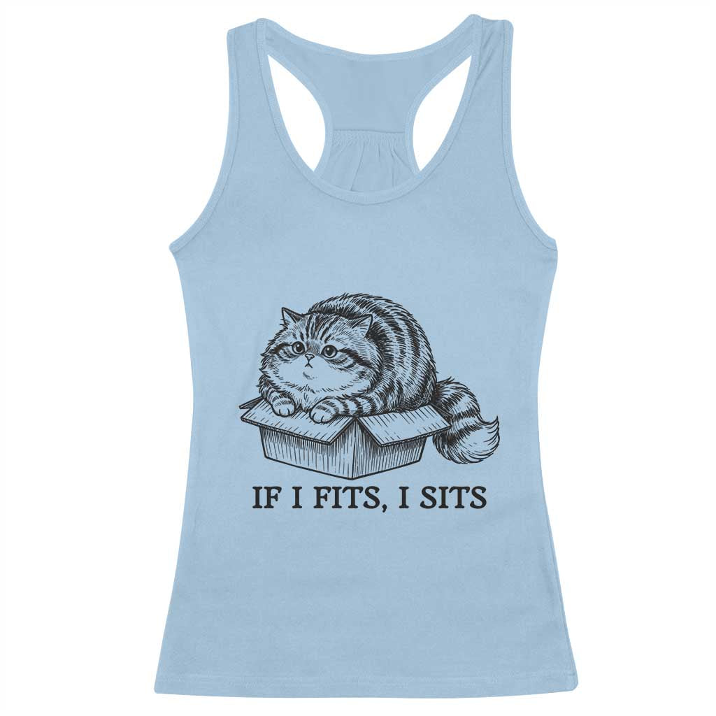 If I Fits I Sits Racerback Tank Top Chubby Kitty Funny Cat Lover Gift TS12 Light Blue Print Your Wear