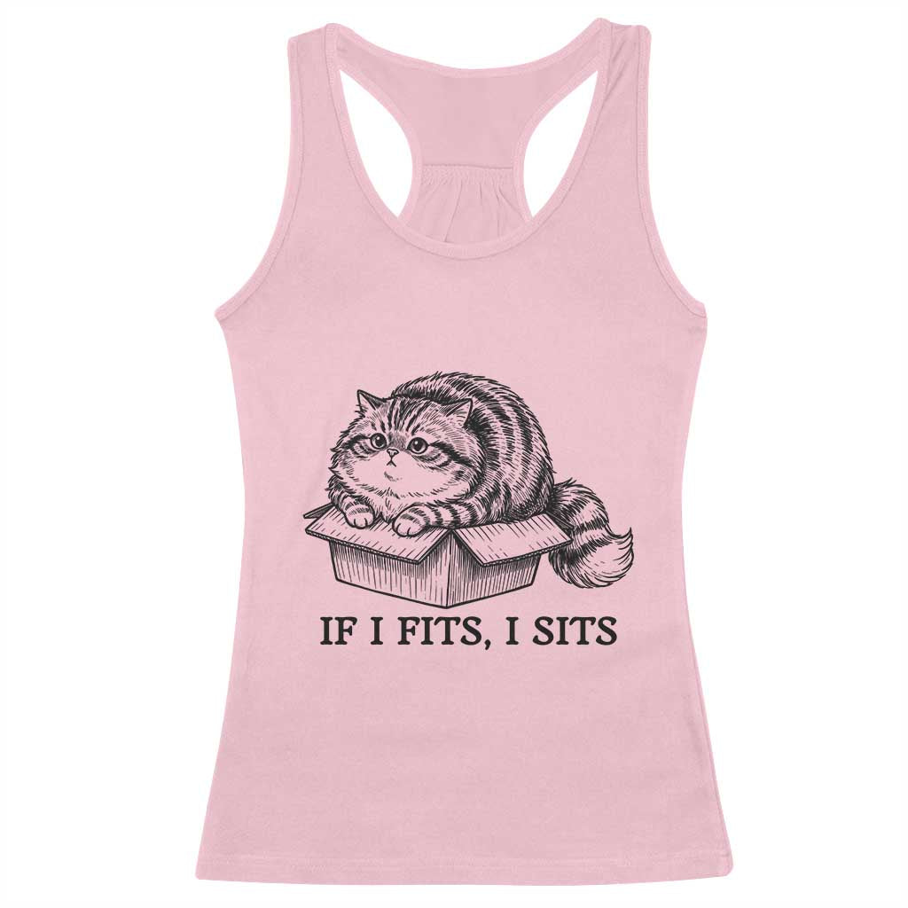 If I Fits I Sits Racerback Tank Top Chubby Kitty Funny Cat Lover Gift TS12 Light Pink Print Your Wear