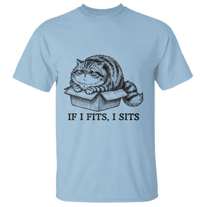 If I Fits I Sits T Shirt Chubby Kitty Funny Cat Lover Gift TS12 Light Blue Print Your Wear
