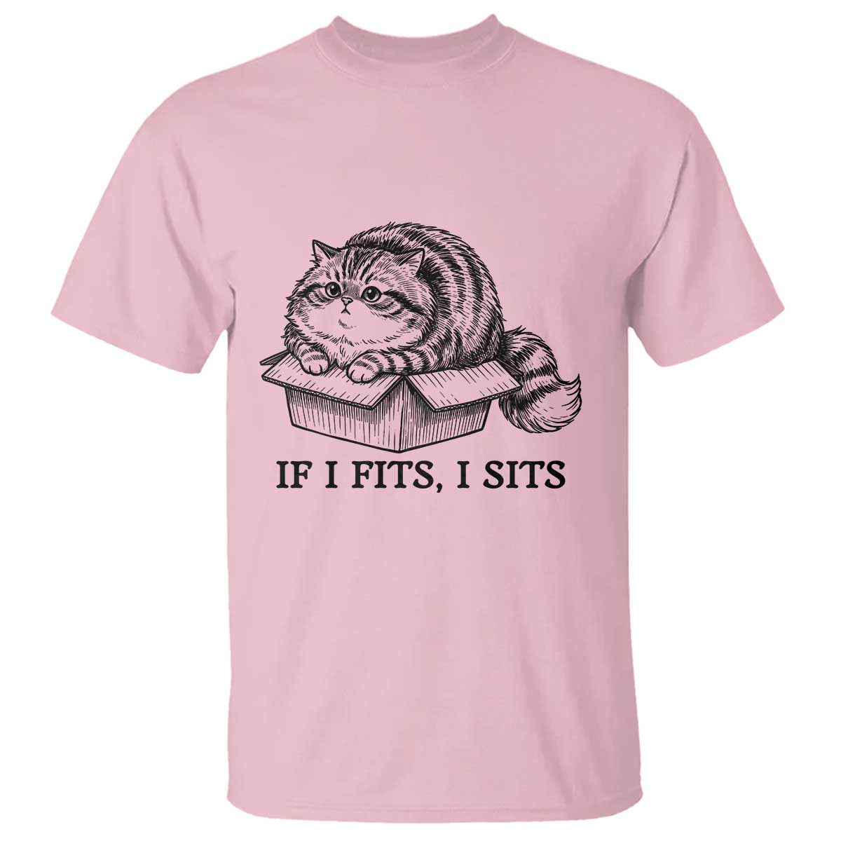 If I Fits I Sits T Shirt Chubby Kitty Funny Cat Lover Gift TS12 Light Pink Print Your Wear