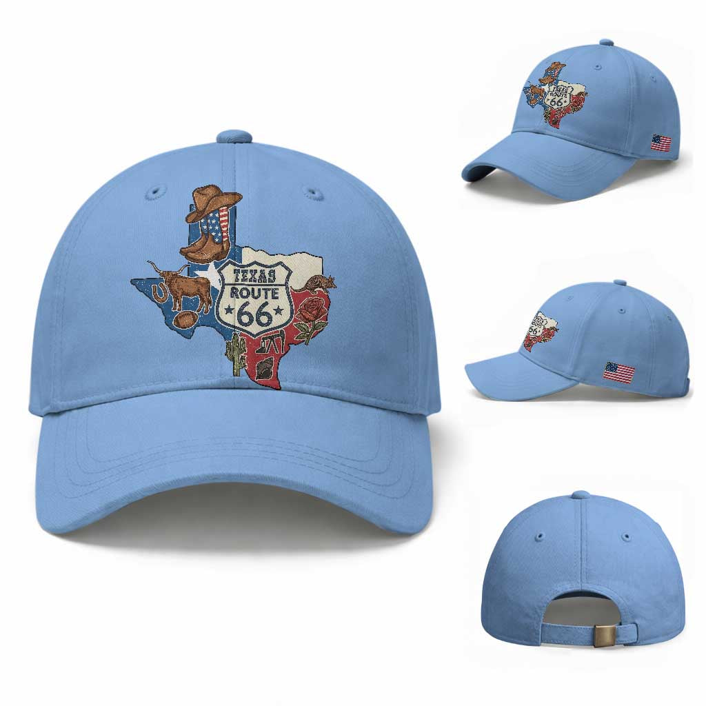Texas Route Highway 66 Adventure Baseball Cap Desert Road Trip Graphic TS12 Baseball Cap Universal Fit Light Blue Print Your Wear