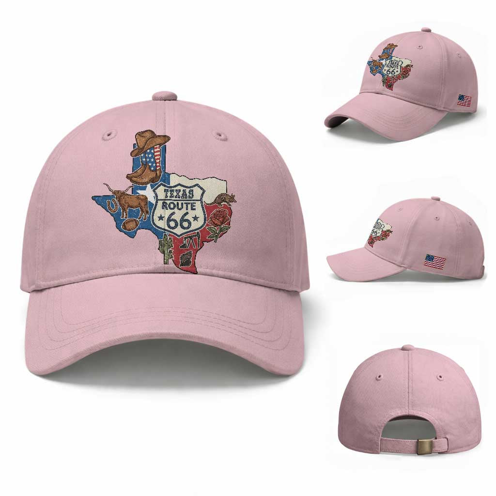 Texas Route Highway 66 Adventure Baseball Cap Desert Road Trip Graphic TS12 Baseball Cap Universal Fit Light Pink Print Your Wear