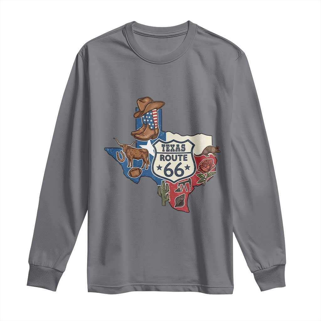 Texas Route Highway 66 Adventure Long Sleeve Shirt Desert Road Trip Graphic TS12 Charcoal Print Your Wear