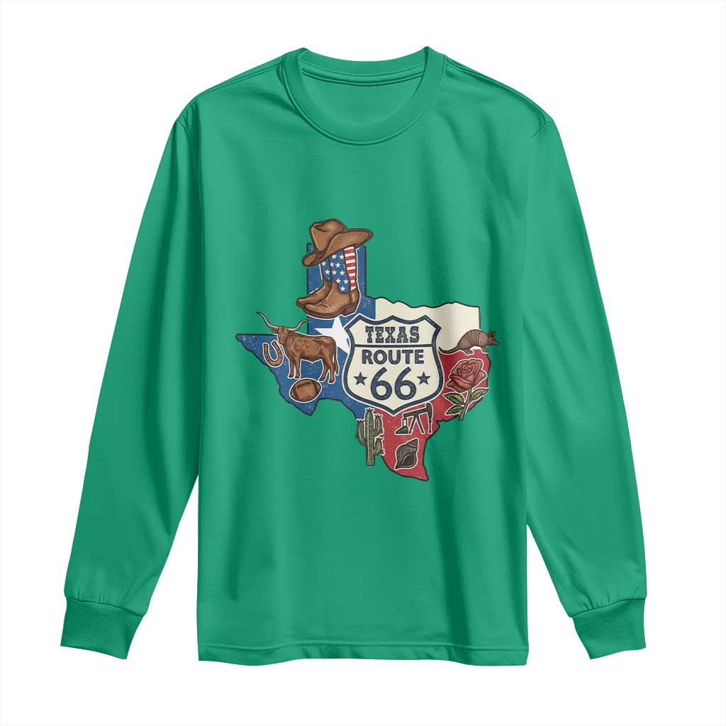 Texas Route Highway 66 Adventure Long Sleeve Shirt Desert Road Trip Graphic TS12 Irish Green Print Your Wear