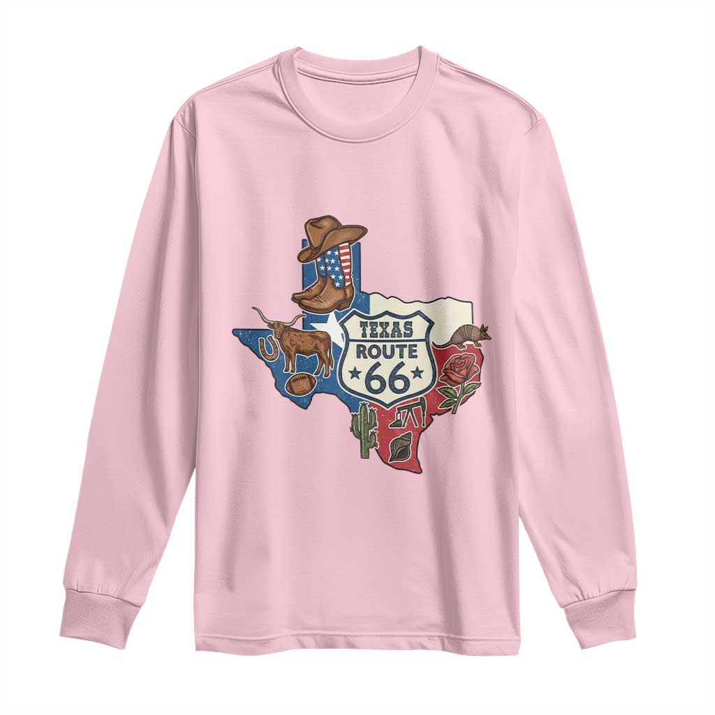 Texas Route Highway 66 Adventure Long Sleeve Shirt Desert Road Trip Graphic TS12 Light Pink Print Your Wear