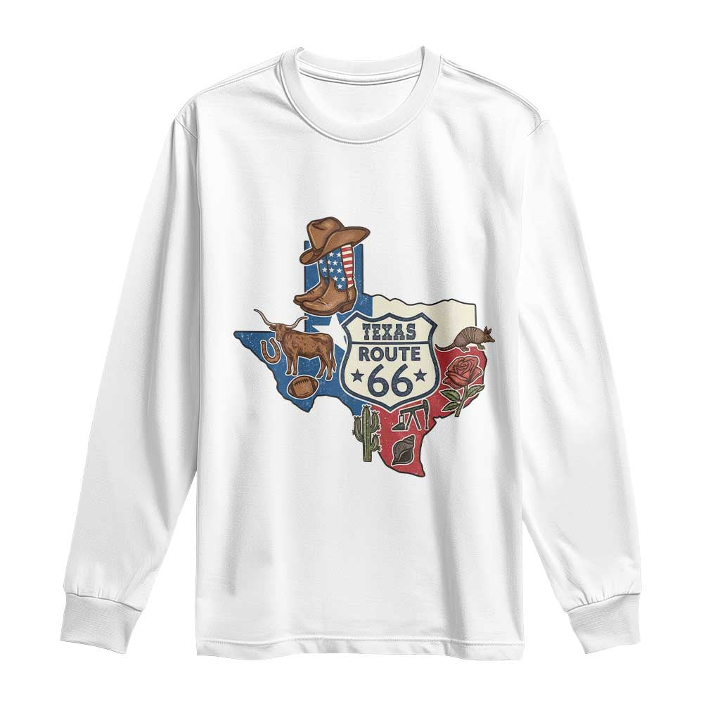 Texas Route Highway 66 Adventure Long Sleeve Shirt Desert Road Trip Graphic TS12 White Print Your Wear
