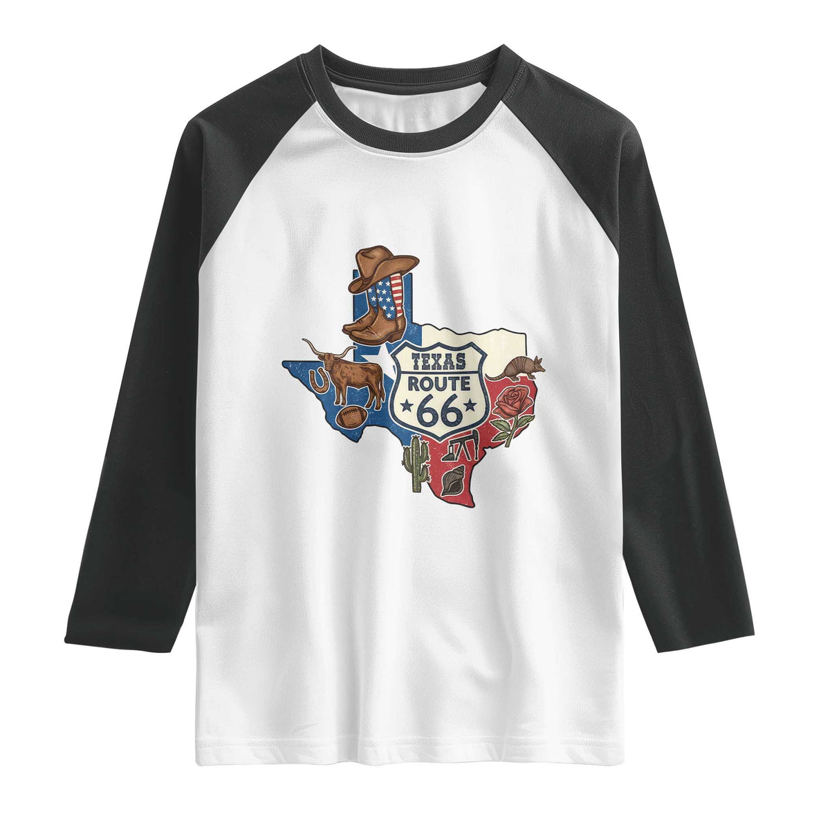 Texas Route Highway 66 Adventure Raglan Shirt Desert Road Trip Graphic TS12 White Black Print Your Wear