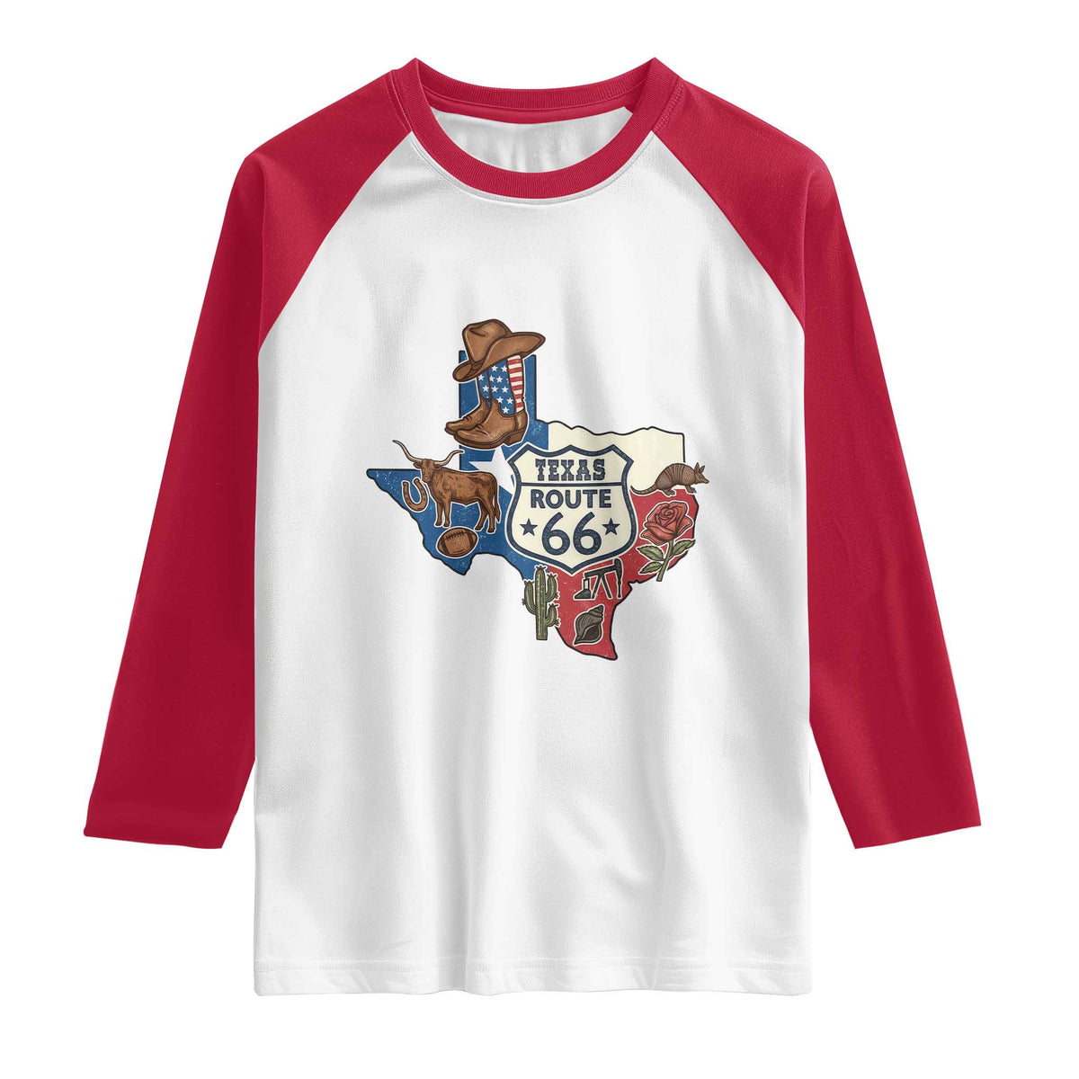 Texas Route Highway 66 Adventure Raglan Shirt Desert Road Trip Graphic TS12 White Red Print Your Wear