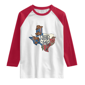 Texas Route Highway 66 Adventure Raglan Shirt Desert Road Trip Graphic TS12 White Red Print Your Wear
