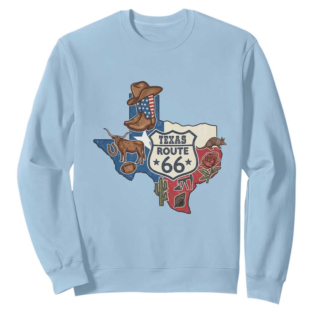 Texas Route Highway 66 Adventure Sweatshirt Desert Road Trip Graphic TS12 Light Blue Print Your Wear
