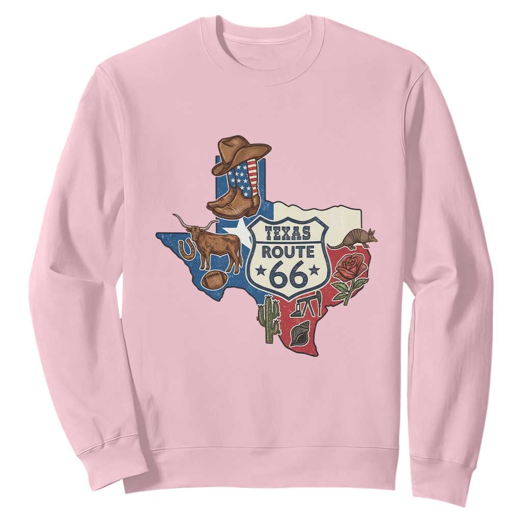 Texas Route Highway 66 Adventure Sweatshirt Desert Road Trip Graphic TS12 Light Pink Print Your Wear