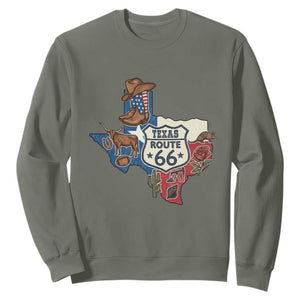 Texas Route Highway 66 Adventure Sweatshirt Desert Road Trip Graphic TS12 Military Green Print Your Wear