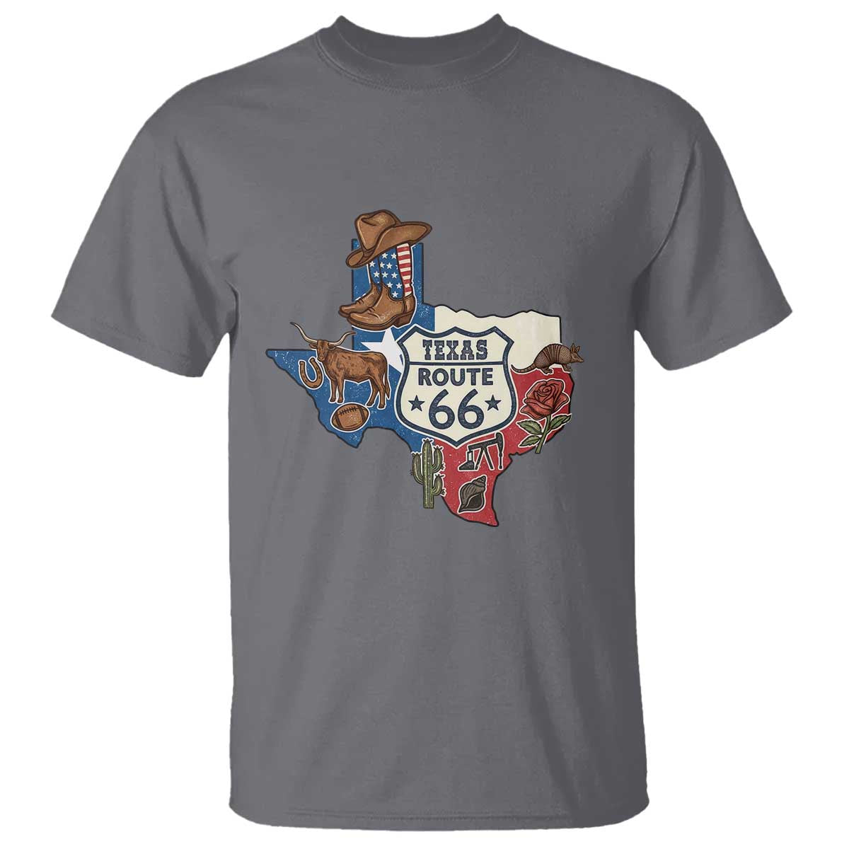 Texas Route Highway 66 Adventure T Shirt Desert Road Trip Graphic TS12 Charcoal Print Your Wear