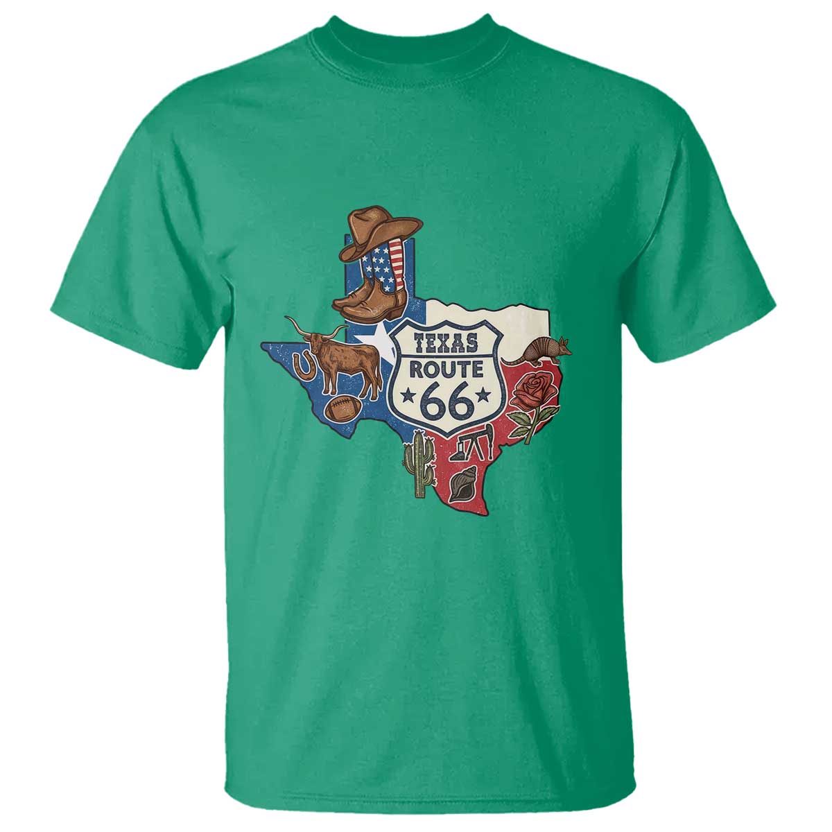 Texas Route Highway 66 Adventure T Shirt Desert Road Trip Graphic TS12 Irish Green Print Your Wear