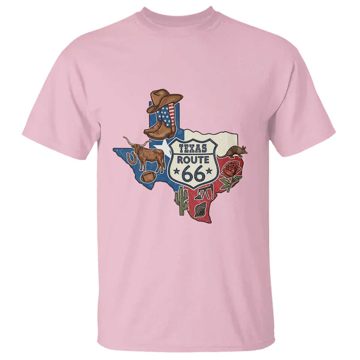 Texas Route Highway 66 Adventure T Shirt Desert Road Trip Graphic TS12 Light Pink Print Your Wear