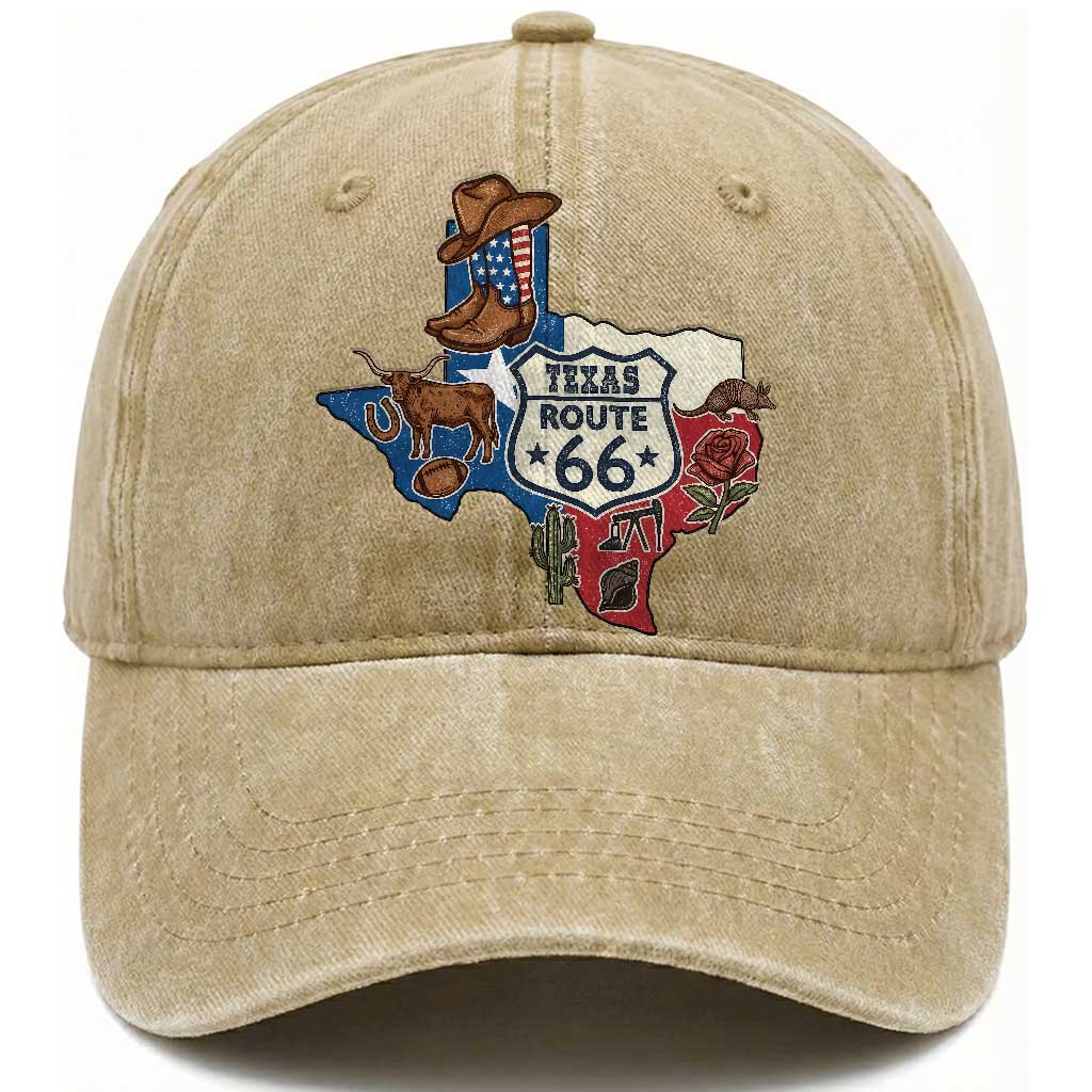 Texas Route Highway 66 Adventure Washed Cotton Baseball Cap Desert Road Trip Graphic TS12 Print Your Wear