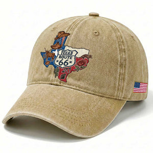 Texas Route Highway 66 Adventure Washed Cotton Baseball Cap Desert Road Trip Graphic TS12 Print Your Wear