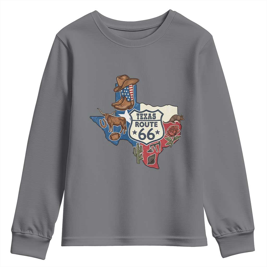 Texas Route Highway 66 Adventure Youth Sweatshirt Desert Road Trip Graphic TS12 Charcoal Print Your Wear