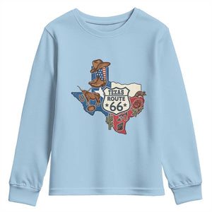 Texas Route Highway 66 Adventure Youth Sweatshirt Desert Road Trip Graphic TS12 Light Blue Print Your Wear