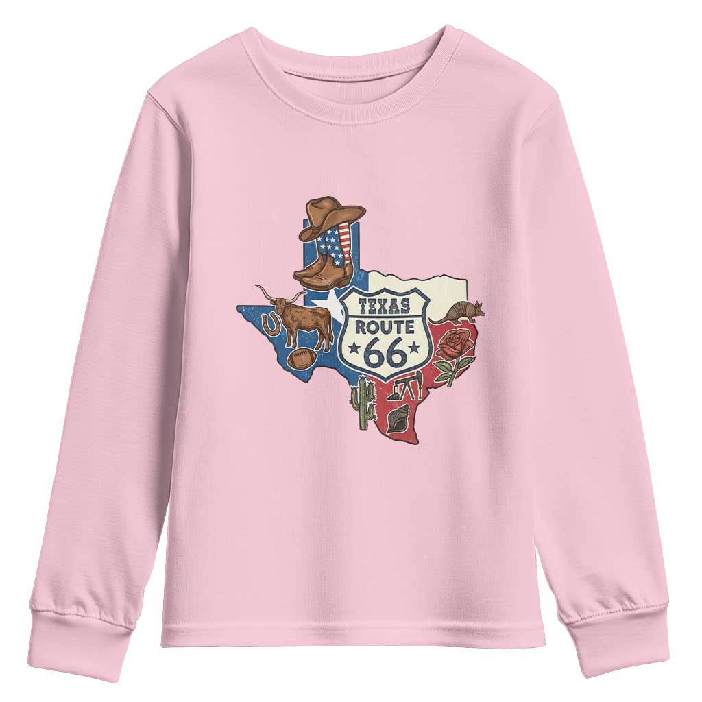 Texas Route Highway 66 Adventure Youth Sweatshirt Desert Road Trip Graphic TS12 Light Pink Print Your Wear