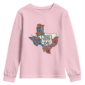 Texas Route Highway 66 Adventure Youth Sweatshirt Desert Road Trip Graphic TS12 Light Pink Print Your Wear