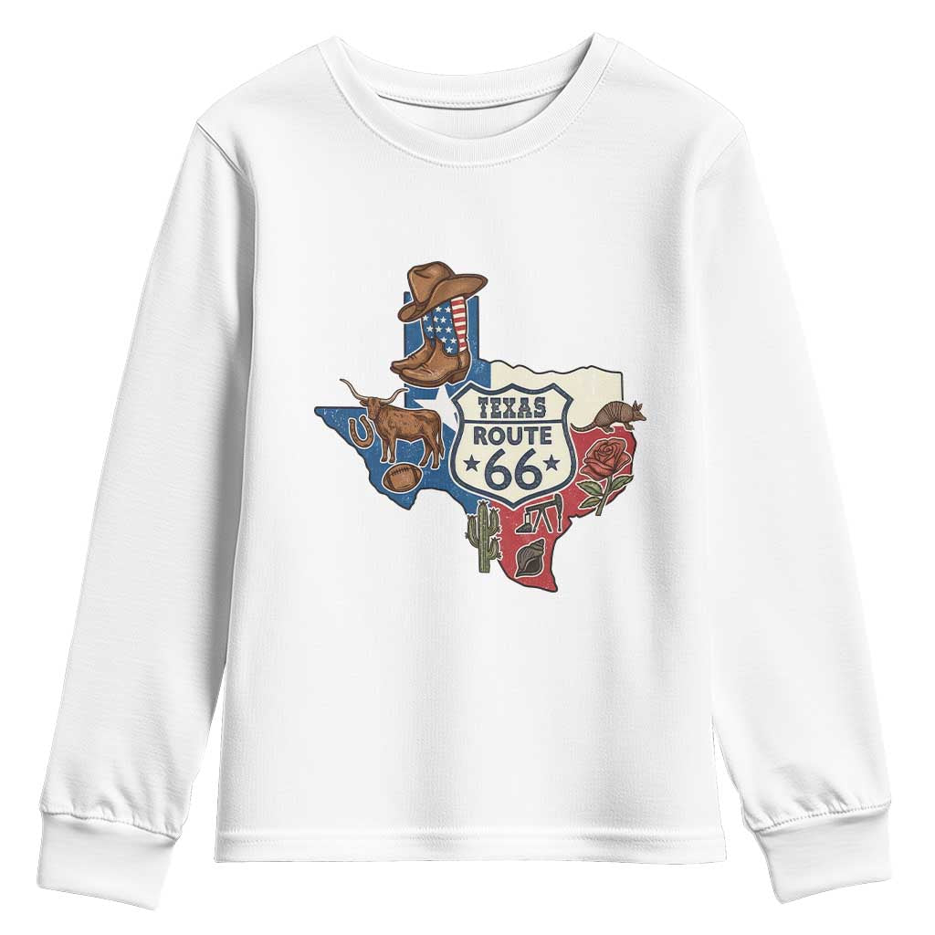 Texas Route Highway 66 Adventure Youth Sweatshirt Desert Road Trip Graphic TS12 White Print Your Wear