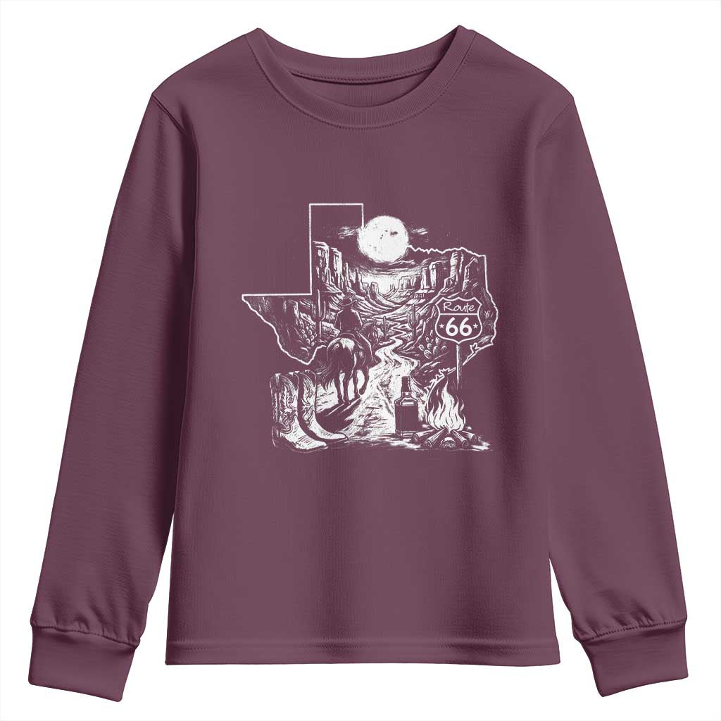The Mother Road Texas Panhandle Youth Sweatshirt Vintage Desert Road Trip TS12 Maroon Print Your Wear