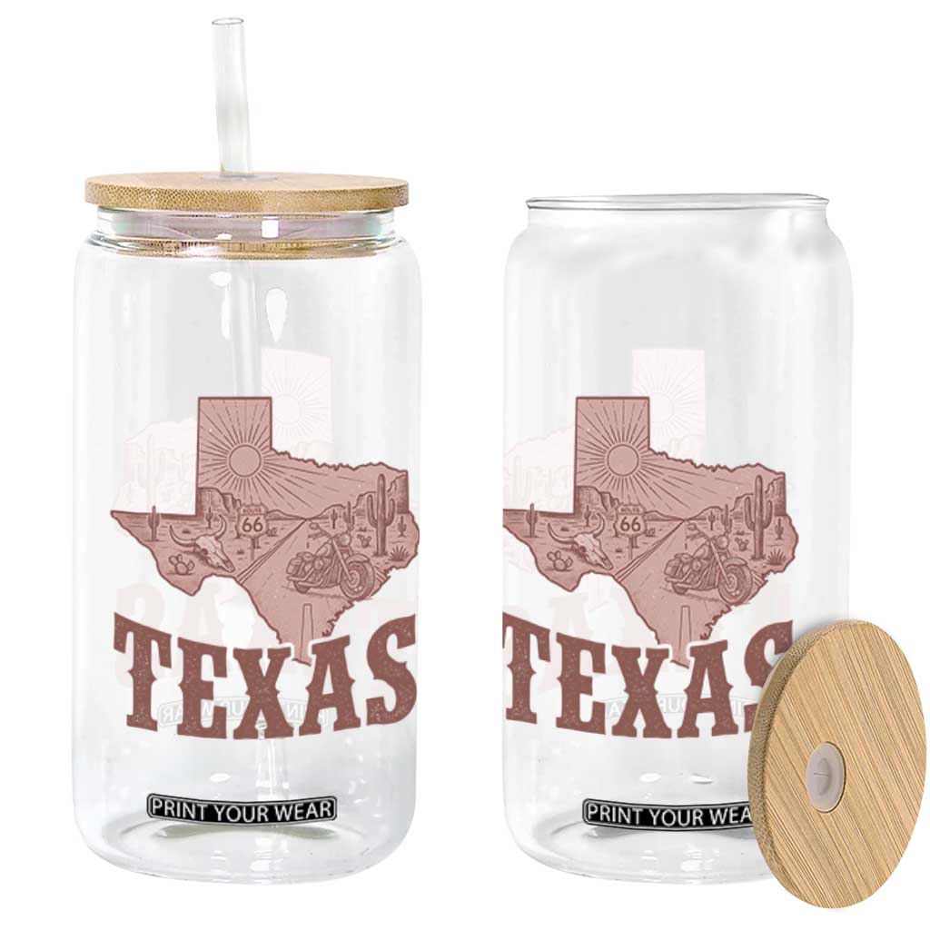 Texas Route Highway 66 Biker Glass Can Vintage Biker Road Trip TS12 Print Your Wear