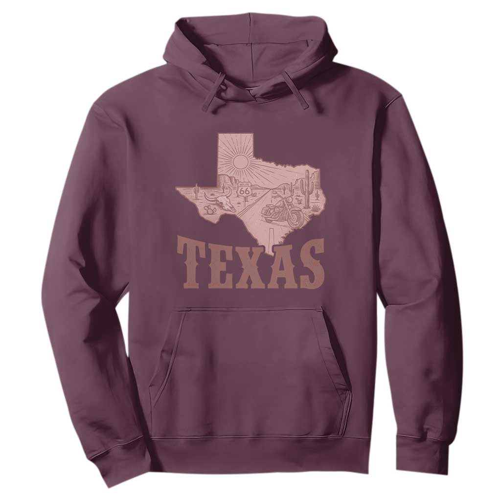 Texas Route Highway 66 Biker Hoodie Vintage Biker Road Trip TS12 Maroon Print Your Wear